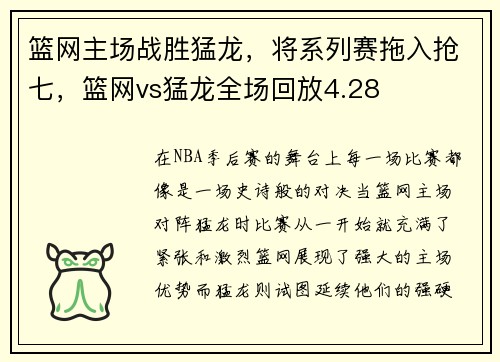 篮网主场战胜猛龙，将系列赛拖入抢七，篮网vs猛龙全场回放4.28