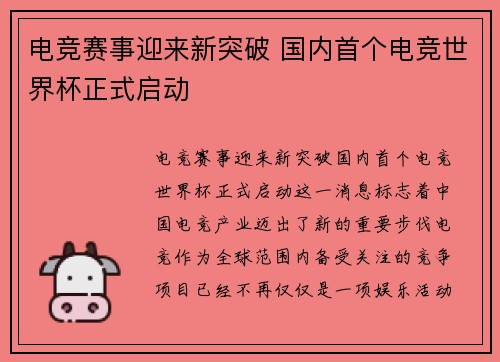 电竞赛事迎来新突破 国内首个电竞世界杯正式启动 电竞赛事迎来新突破 国内首个电竞世界杯正式启动